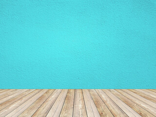 Empty room solid blue color plaster interior wall and floor.