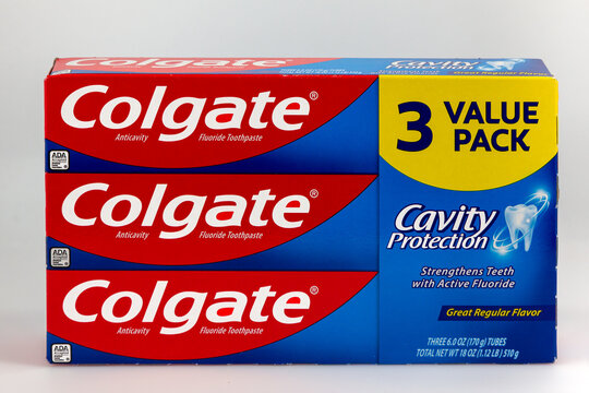 Colgate Toothpaste Package Close-up and Trademark Logo