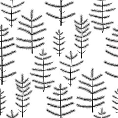 Seamless black and white pattern with pine trees