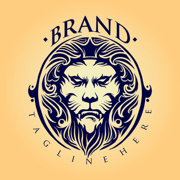 King lion head circle logo design vector image. Lion head emblem animal logo icon template in circular shape