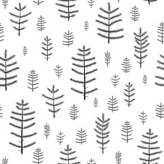 Fototapeta na wymiar Seamless black and white pattern with pine trees
