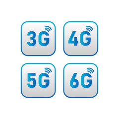 3g, 4g, 5g, 6g icon set for internet and phone. Vector illustration isolated on white background.