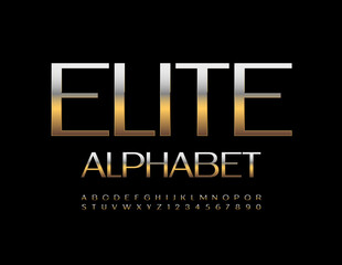 Vector Elite Alphabet. Metallic elegant Font. Gold and Silver Letters and Numbers set