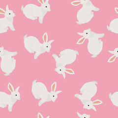 Obraz na płótnie Canvas Cute vector seamless pattern with Easter bunnies