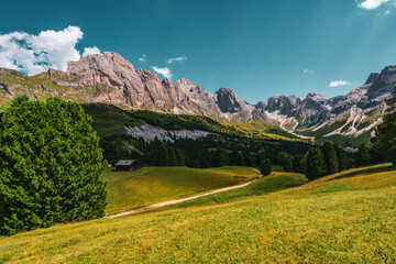 Panoramic view of the Dolomites, Italy. .Seceda pasture.