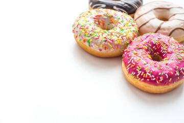 donuts with filling on a white plate, pastries on a white plate, donuts on a white plate 