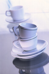 clean coffee cups stand on a light background.