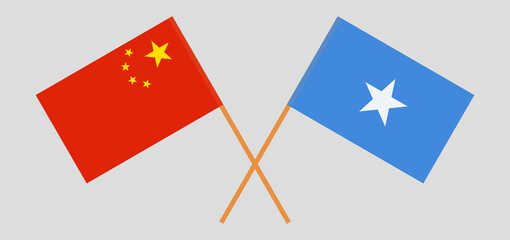 Crossed flags of China and Somalia. Official colors. Correct proportion