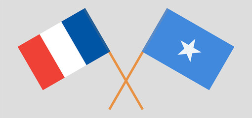 Crossed flags of France and Somalia. Official colors. Correct proportion