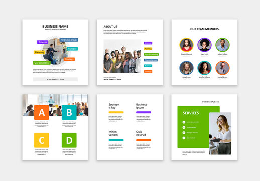 Corporate Social Post Layouts with Colored Labels