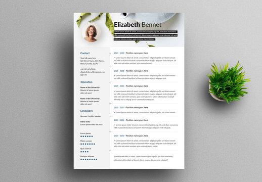 Simple Resume Layout with Header Placeholder Image