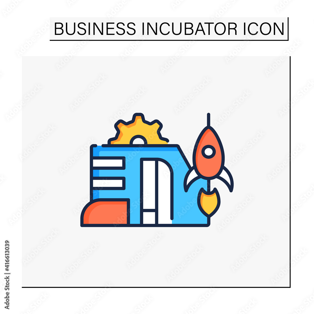 Poster startup company color icon. launch of new business plan. smart technology concept.business idea deve