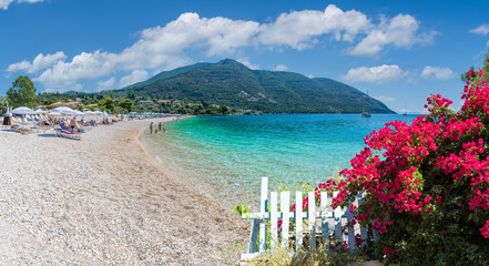 Landscape with Poros Mikros Gialos beach on the Ionian sea, Lefkada island, Greece