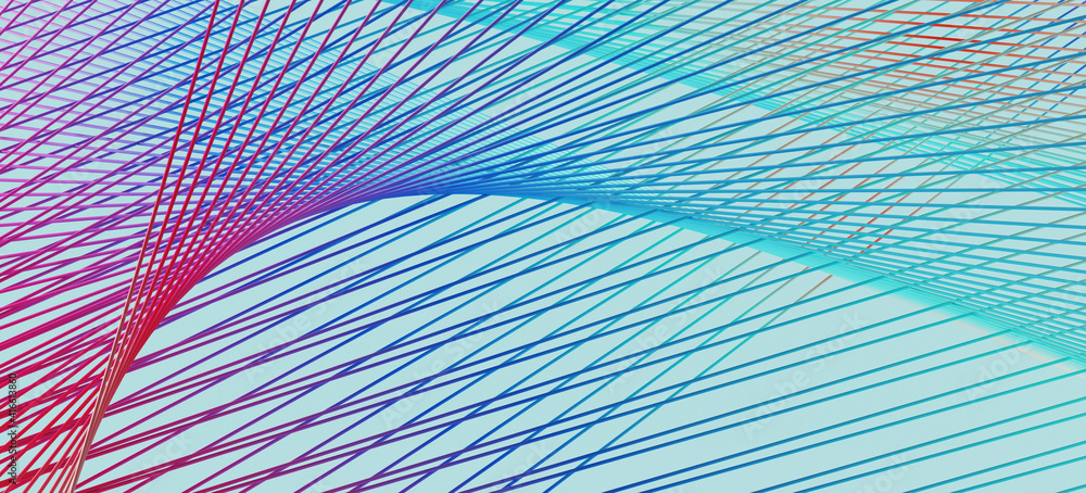 Poster minimal abstract background for product presentation. colorful geometry weaving on blue background. 