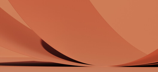 Minimal background for branding and product presentation. Curve on brick color background. 3d rendering illustration. Clipping path of each element included.