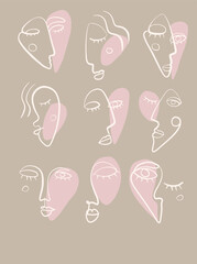 One line faces contemporary set