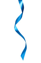 Shiny satin ribbon in blue color isolated over white background close up.Ribbon image for decoration design..