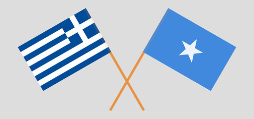 Crossed flags of Greece and Somalia. Official colors. Correct proportion