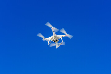 drone flight in the blue sky