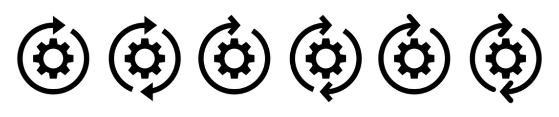 Gear with arrows simple icon collection. Gear wheel vector symbols. System process vector illustration.