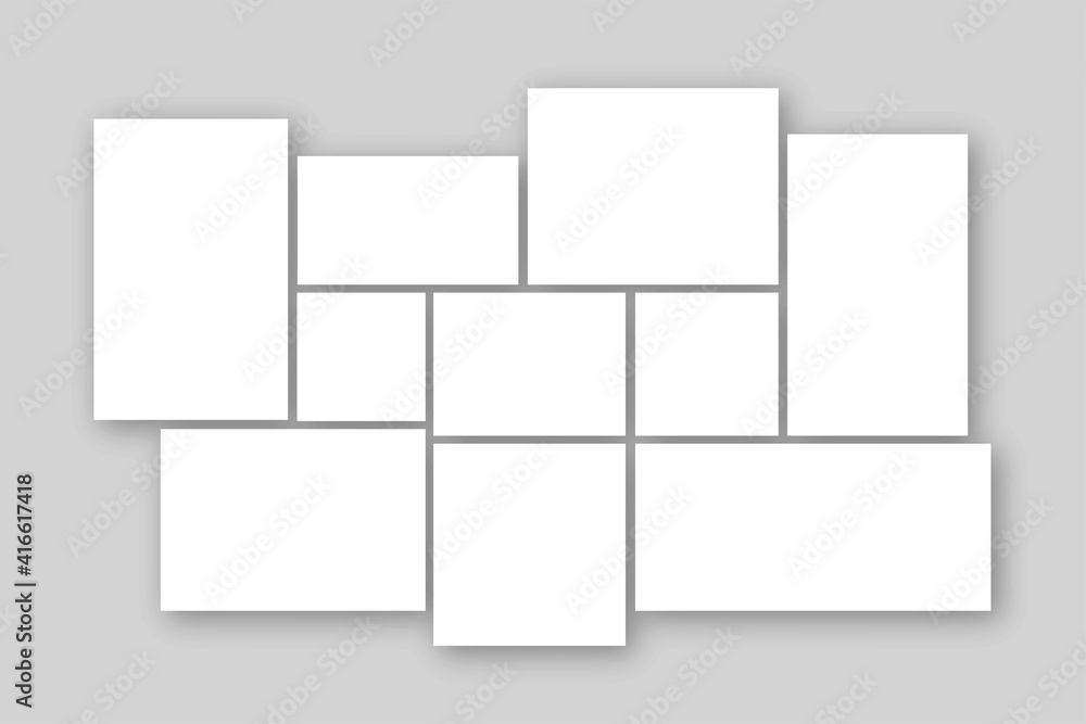 Poster white collage blank frame photo part or picture. modern paper board set with template collage. vecto