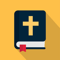 Obraz premium Christian bible book icon vector. Bible symbol in flat style. Holy book with religion cross. Isolated vector illustration.