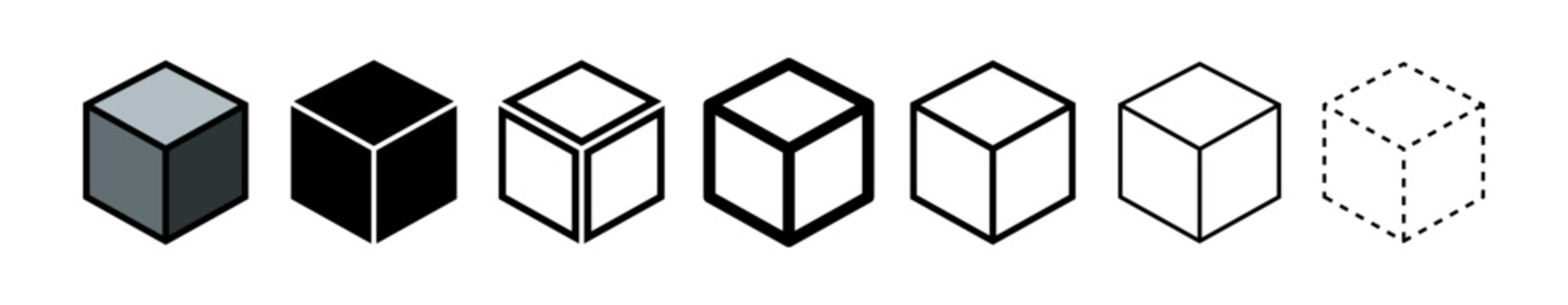 Fototapeta Set of cubes vector icons. Black simple cube pictogram. 3d box graphic concept. Graphic element vector.
