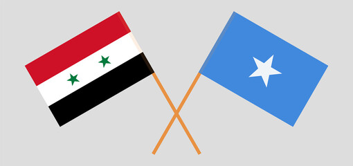 Crossed flags of Syria and Somalia. Official colors. Correct proportion