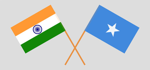 Crossed flags of India and Somalia. Official colors. Correct proportion