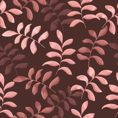 Seamless pattern with leaves on a dark background