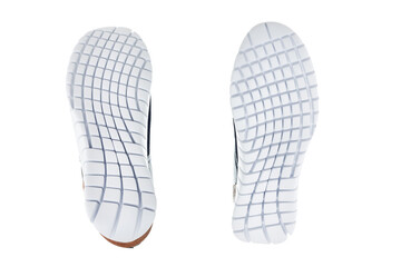 soles with a square protector of the pattern with wavy lines with a pattern of white rubber for a active walking bottom view, label footwear isolated on a white background, nobody.