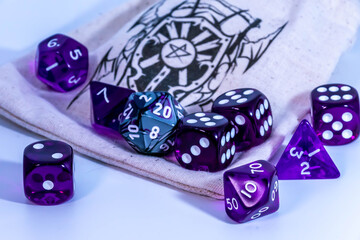 close up of role playing purple dice