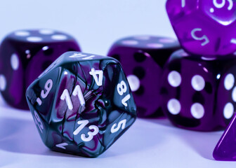 close up of role playing purple dice