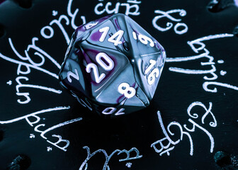 close up of role playing purple dice