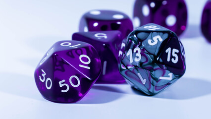 close up of role playing purple dice