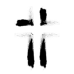 Grunge Religion Cross . Black Paint . Vector
