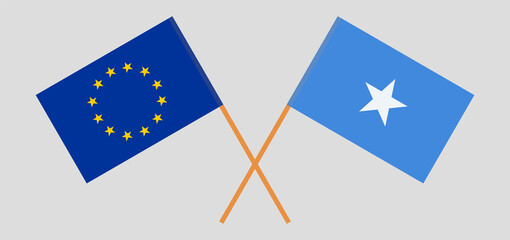 Crossed flags of the EU and Somalia. Official colors. Correct proportion