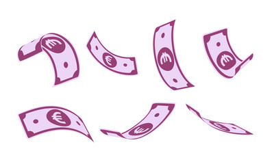 European Union Euro falling set, animation ready. EUR paper notes flying in the air. Europe money in