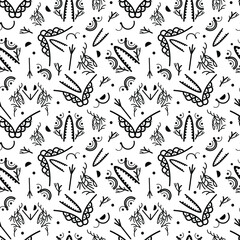 Vector seamless pattern black and white abstraction, diverse artistic decorative elements