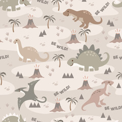 Seamless pattern Cute Dino Family design for background, wallpaper, clothing, wrapping, fabric