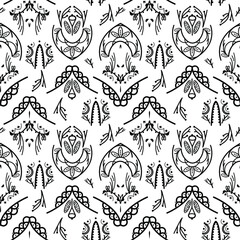 vector seamless pattern black and white abstraction, diverse artistic decorative elements