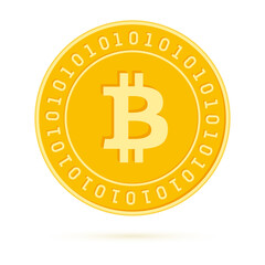 Bitcoin, internet currency coin isolated on white background. BTC yellow gold coin. Cryptocurrency,