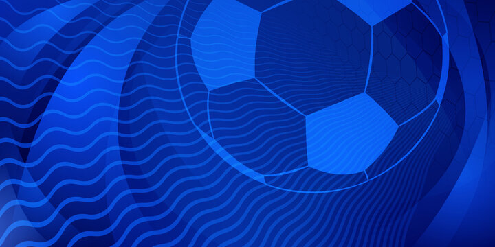 Football or soccer background with big ball in blue colors
