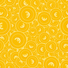 European Union Euro coins seamless pattern. Wondrous scattered EUR coins. Big win or success concept