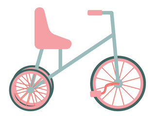 Fototapeta na wymiar Bike. A bicycle for children with three wheels. Isolated object, element on a white background. Vector illustration in a flat style. Means of transport. Pink and blue.