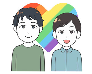同性愛カップル　ゲイ　虹色ハート