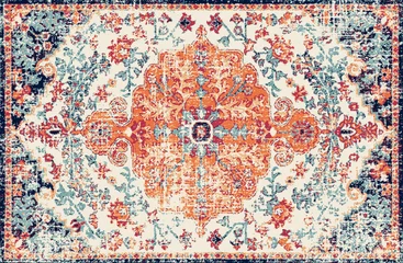 Vlies Fototapete Boho-Stil Carpet bathmat and Rug Boho Style ethnic design pattern with distressed texture and effect 