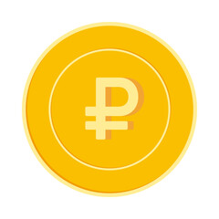 Obraz premium Russian ruble coin isolated on white background. RUB yellow gold coin. Russia metal money. Admirable