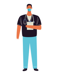 male doctor wearing medical mask and order document