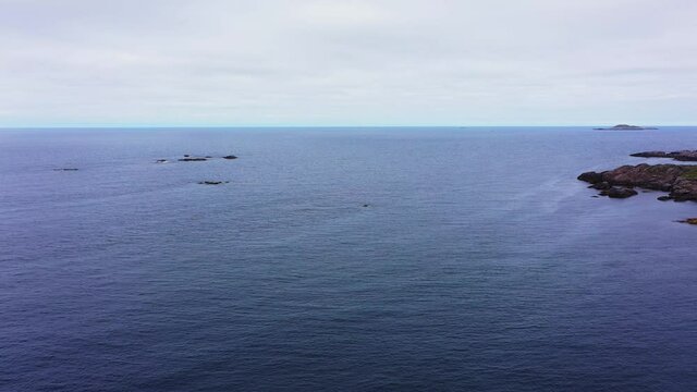 Aerial drone view over the sea, whale territory on the coast of Sto, Vesteralen, Norway